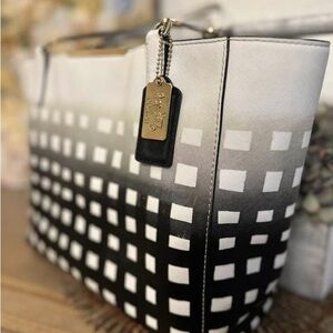 Coach Black and White Checkered Tote